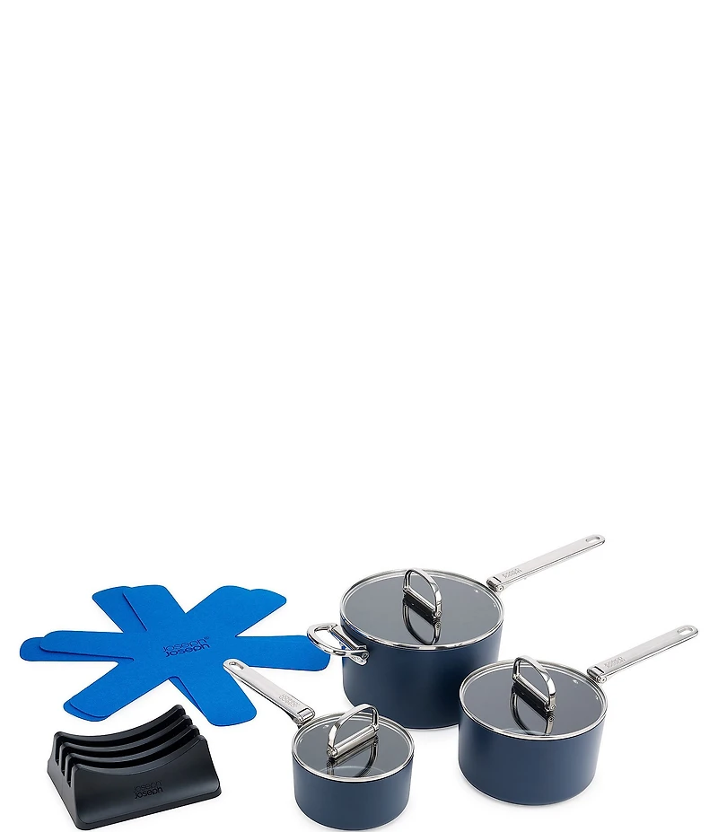 Joseph Joseph Space Folding Handle Ceramic Non-Stick Dark Blue 6-Piece Sauce Pan Set