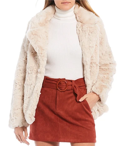 Jou Jou Faux Fur Notched Collar Long Sleeve Jacket