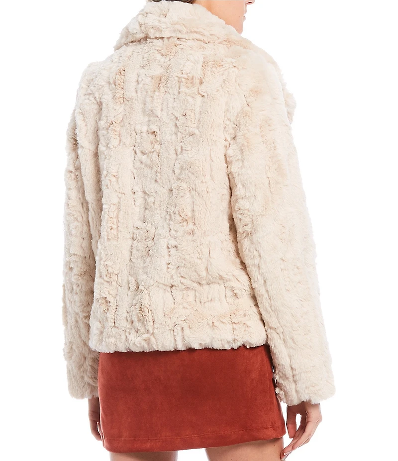 Jou Jou Faux Fur Notched Collar Long Sleeve Jacket