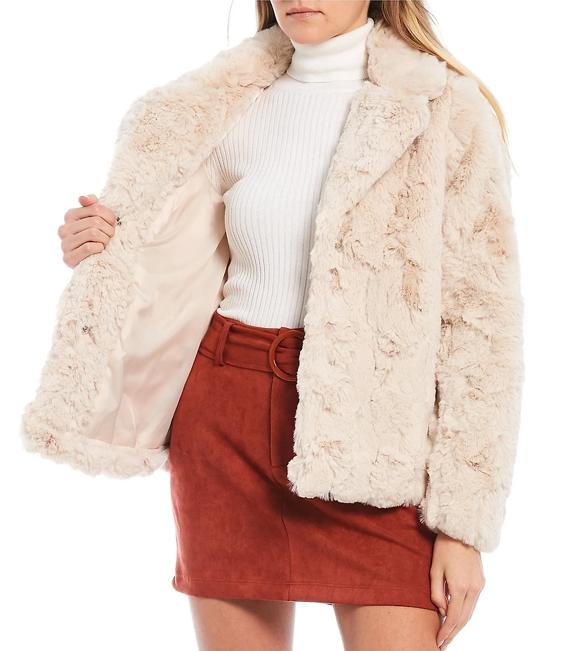 Jou Jou Faux Fur Notched Collar Long Sleeve Jacket