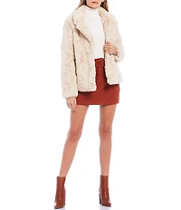 Jou Jou Faux Fur Notched Collar Long Sleeve Jacket
