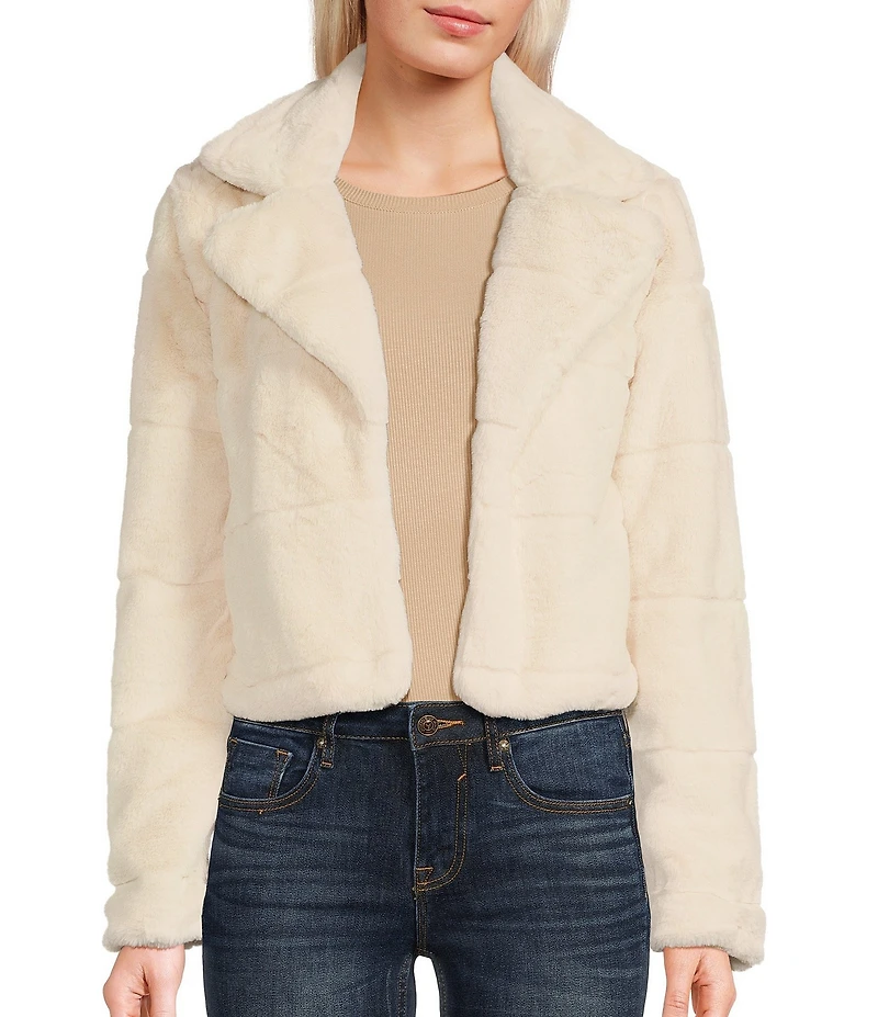 Jou Jou Faux Fur Notched Collar Crop Jacket