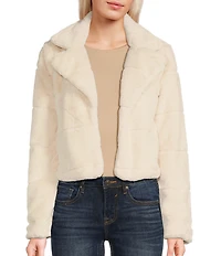 Jou Jou Faux Fur Notched Collar Crop Jacket