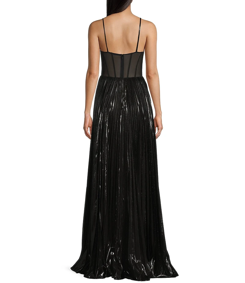 Jovani Metallic Sweetheart Neck Beaded Corset Bodice Spaghetti Strap A-Line Dress