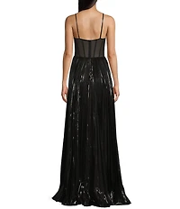 Jovani Metallic Sweetheart Neck Beaded Corset Bodice Spaghetti Strap A-Line Dress
