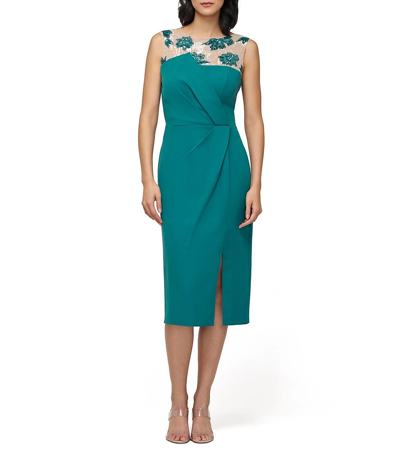 JS Collections Adelaide Stretch Crepe Beaded Sleeveless Midi Dress