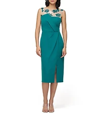 JS Collections Adelaide Stretch Crepe Beaded Sleeveless Midi Dress