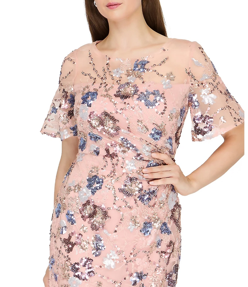 JS Collections Alisa Crew Neck Short Sleeve Embellished Long Gown