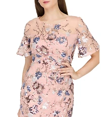 JS Collections Alisa Crew Neck Short Sleeve Embellished Long Gown