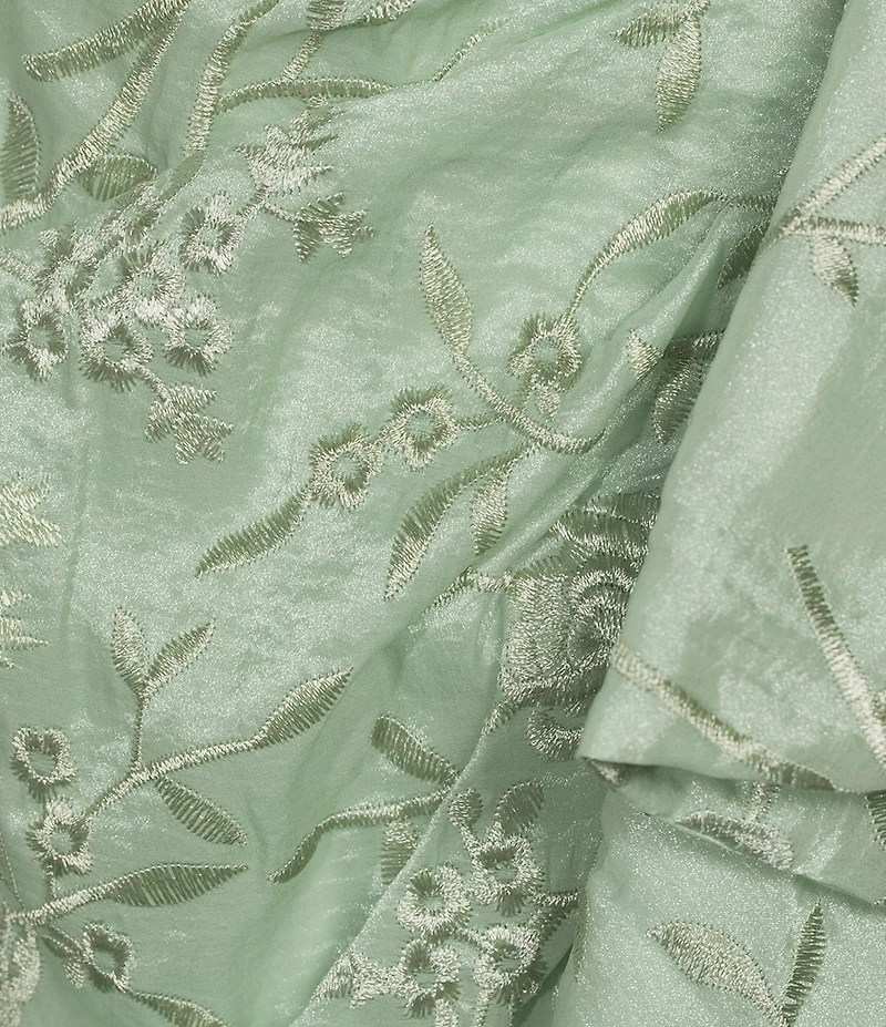 JS Collections Blossom Embroidered Organza Sweetheart Neckline Short Sleeve Cascade Detail Gown