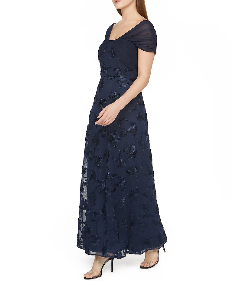 JS Collections Carolina Soutache Mesh V-Neck Short Sleeve Sheath Gown