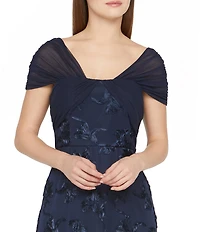 JS Collections Carolina Soutache Mesh V-Neck Short Sleeve Sheath Gown