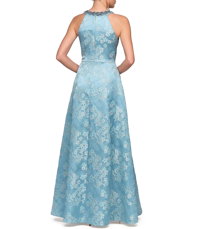 JS Collections Donatella Halter Jacquard A Line Gown