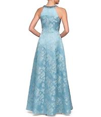 JS Collections Donatella Halter Jacquard A Line Gown