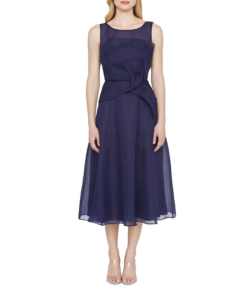 JS Collections Hedi Organza Crew Neck Sleeveless A-Line Midi Dress