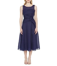 JS Collections Hedi Organza Crew Neck Sleeveless A-Line Midi Dress
