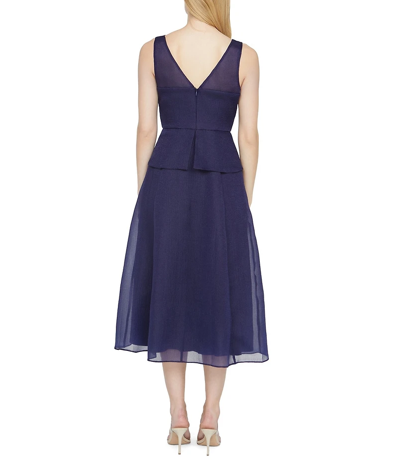 JS Collections Hedi Organza Crew Neck Sleeveless A-Line Midi Dress
