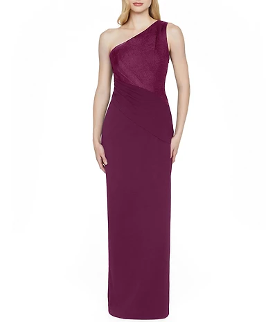 JS Collections Ingrid Mixed Media Shoulder Column Gown
