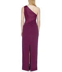 JS Collections Ingrid Mixed Media Shoulder Column Gown