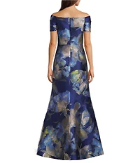 JS Collections Jacquard Floral Print Off-The-Shoulder A-Line Gown