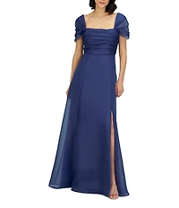 JS Collections Jane A-Line Square Neck Short Sleeve Textured Organza Gown