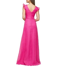 JS Collections Julie Double V-Neck Ruffle Front Organza A-Line Gown