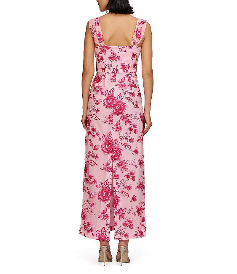 JS Collections Julieta Square Neck Floral Embroidered Mesh Sheath Gown