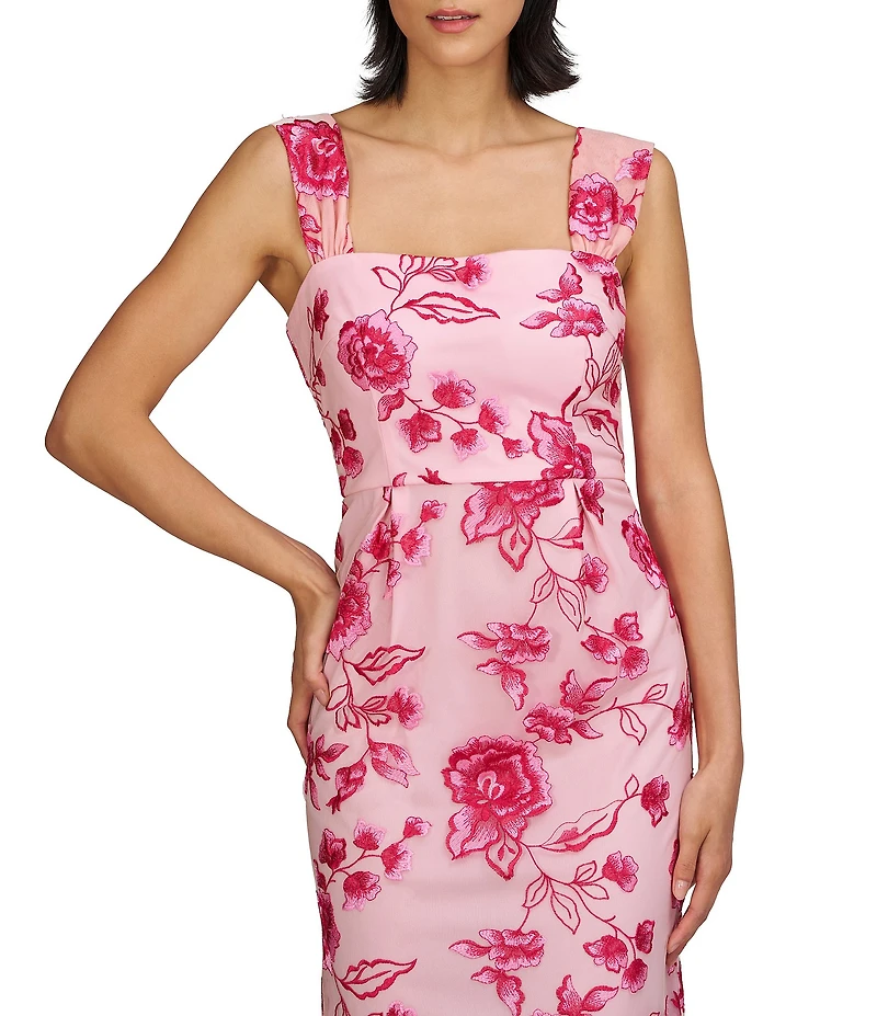 JS Collections Julieta Square Neck Floral Embroidered Mesh Sheath Gown