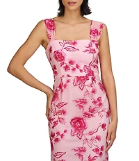 JS Collections Julieta Square Neck Floral Embroidered Mesh Sheath Gown