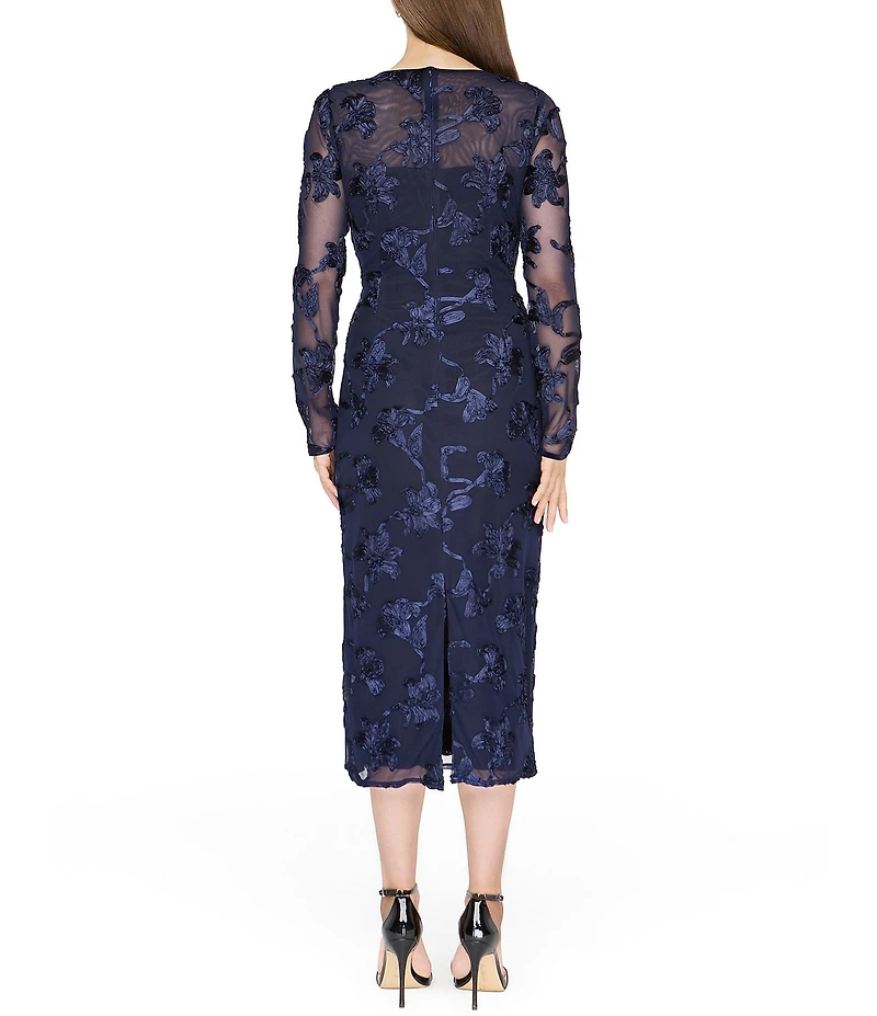 JS Collections Kori Soutache Mesh Crew Neck Long Illusion Sleeves Midi Dress