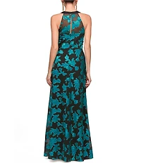 JS Collections Melba Cowl Neck Floral Chiffon Long Gown