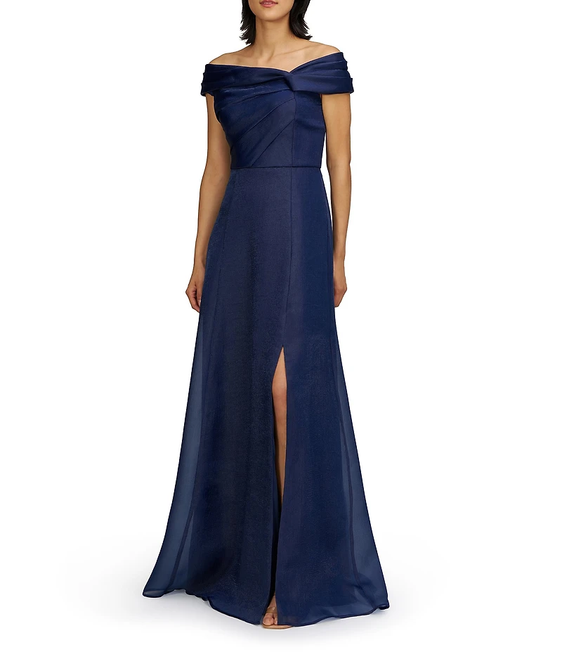 JS Collections Off The Shoulder Pleated Bodice Organza Aline Gown