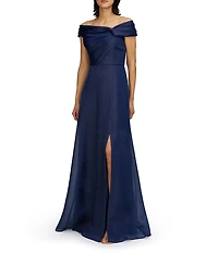 JS Collections Off The Shoulder Pleated Bodice Organza Aline Gown