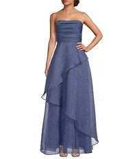 JS Collections Organza Strapless Tiered Skirt Long Gown