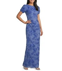 JS Collections Oriana Embroidered Short Sleeve Column Gown