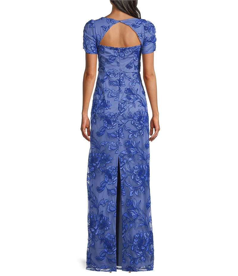 JS Collections Oriana Embroidered Short Sleeve Column Gown
