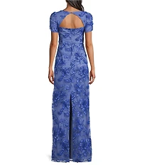 JS Collections Oriana Embroidered Short Sleeve Column Gown
