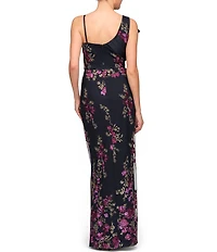 JS Collections Piper Bow Embroidered Floor Length Column Gown With Bow