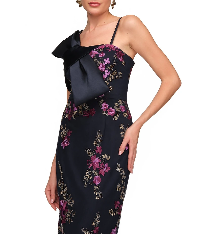 JS Collections Piper Bow Embroidered Floor Length Column Gown With Bow
