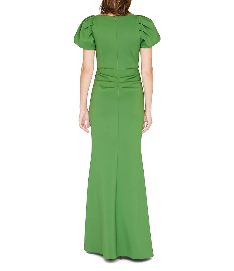 JS Collections Short Puff Sleeve Scuba Sheath Gown