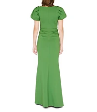 JS Collections Short Puff Sleeve Scuba Sheath Gown