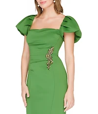 JS Collections Short Puff Sleeve Scuba Sheath Gown