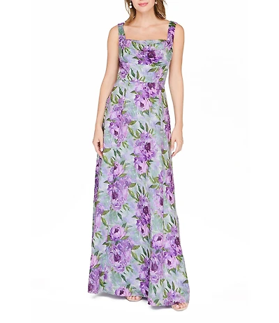 JS Collections Square Neck Floral Jacquard Gown