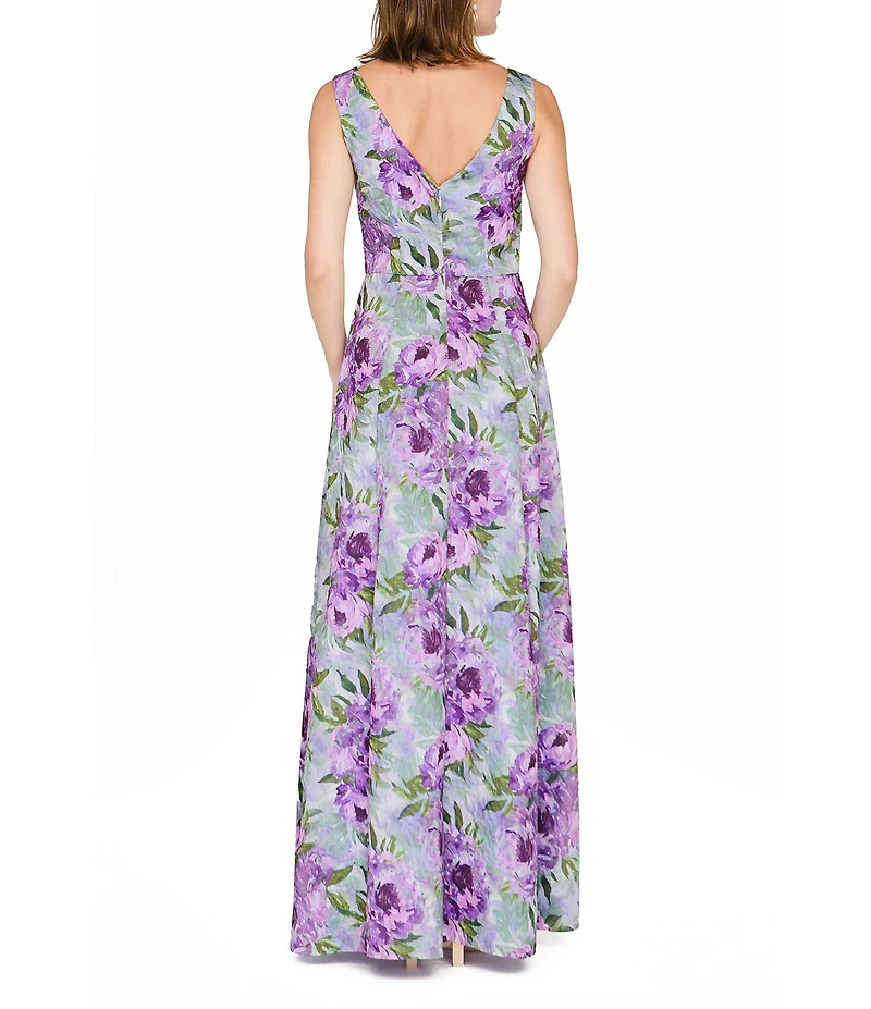 JS Collections Square Neck Floral Jacquard Gown