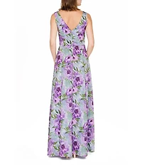 JS Collections Square Neck Floral Jacquard Gown