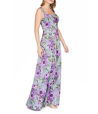 JS Collections Square Neck Floral Jacquard Gown