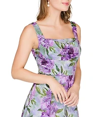 JS Collections Square Neck Floral Jacquard Gown
