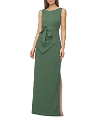JS Collections Tianna Gown Round Neck Bow Front Stretch Crepe Column Gown