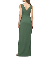 JS Collections Tianna Gown Round Neck Bow Front Stretch Crepe Column Gown