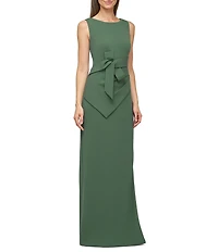 JS Collections Tianna Gown Round Neck Bow Front Stretch Crepe Column Gown